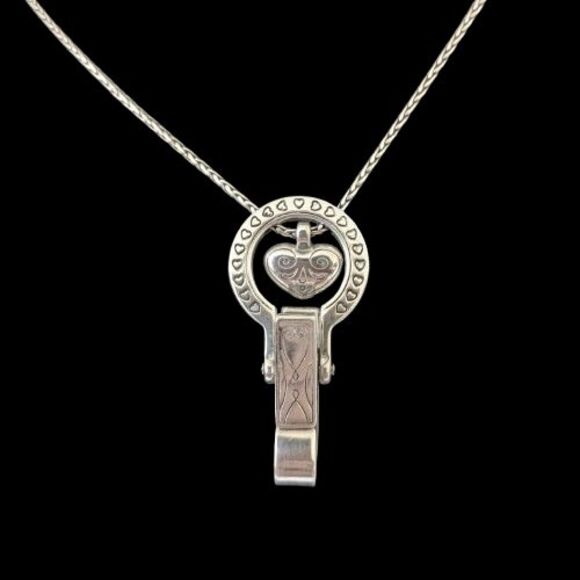 BRIGHTON Reversible Floating Heart ID Lanyard Badge Holder Swarovski Snake Chain - Picture 3 of 10
